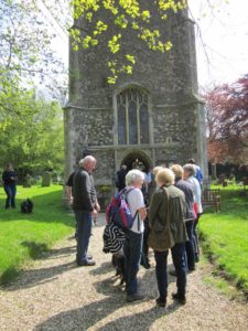 Group of walkers outside Knodishall church